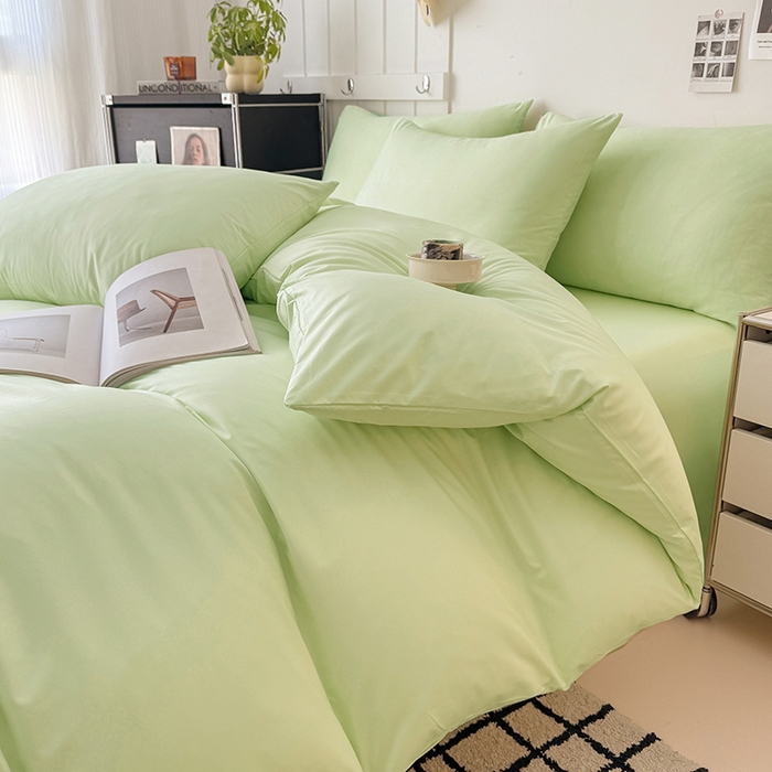 91家纺网 家纺一手货源 找家纺 汣沐生活 2025新款化纤纯色四件套系列 薄荷抹茶