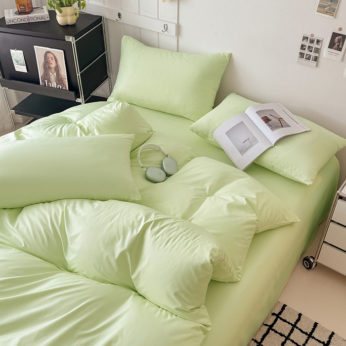 91家纺网 家纺一手货源 找家纺 汣沐生活 2025新款化纤纯色四件套系列 薄荷抹茶