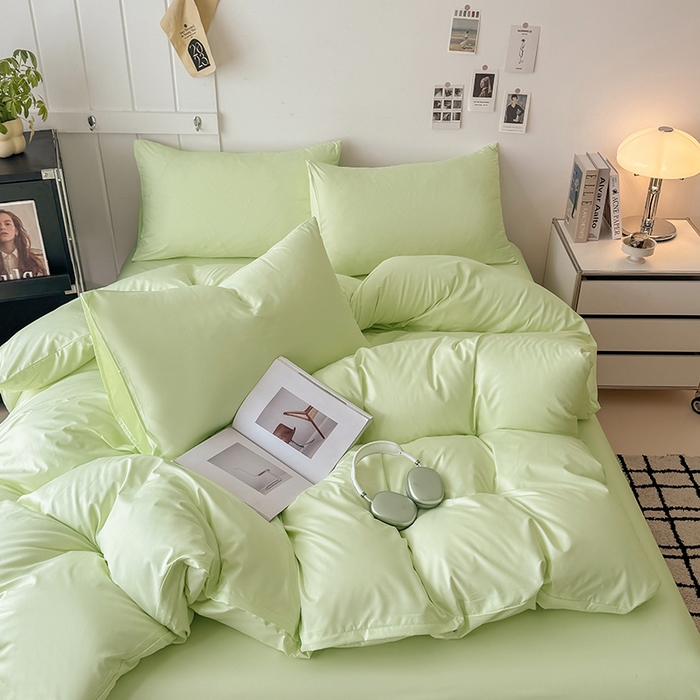 91家纺网 家纺一手货源 找家纺 汣沐生活 2025新款化纤纯色四件套系列 薄荷抹茶