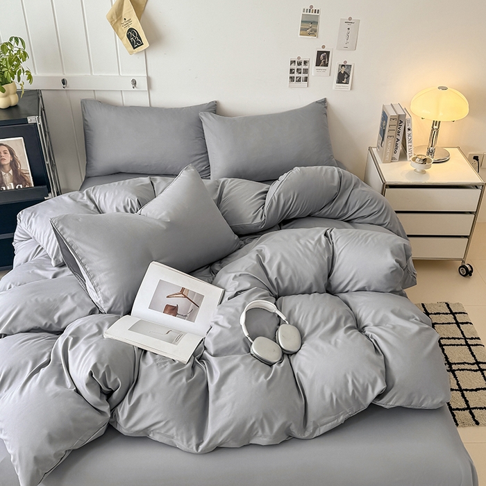 91家纺网 家纺一手货源 找家纺 汣沐生活 2025新款化纤纯色四件套系列 岩石灰