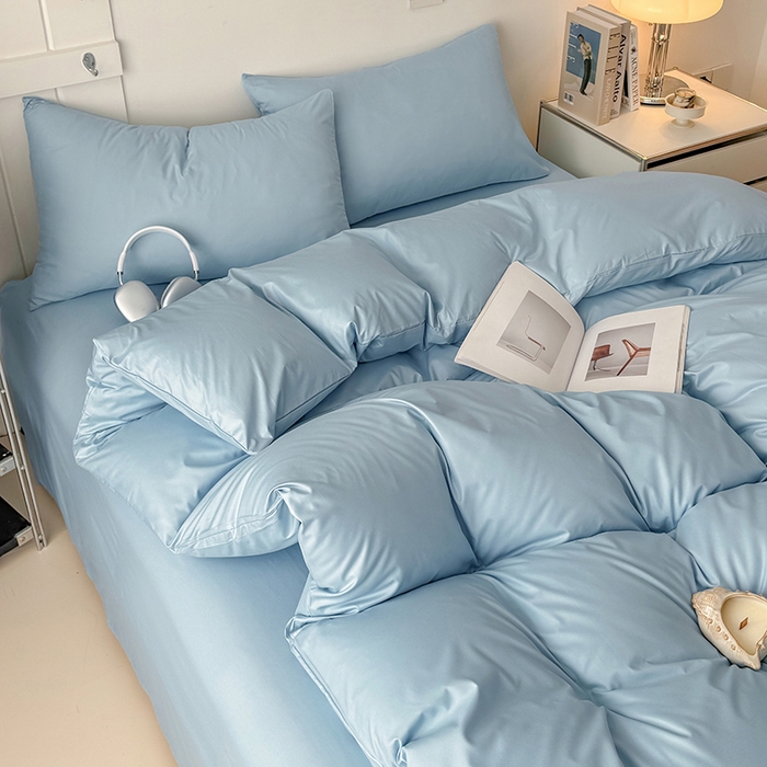 91家纺网 家纺一手货源 找家纺 汣沐生活 2025新款化纤纯色四件套系列 海盐可可