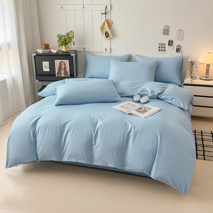 91家纺网 家纺一手货源 找家纺 汣沐生活 2025新款化纤纯色四件套系列 海盐可可