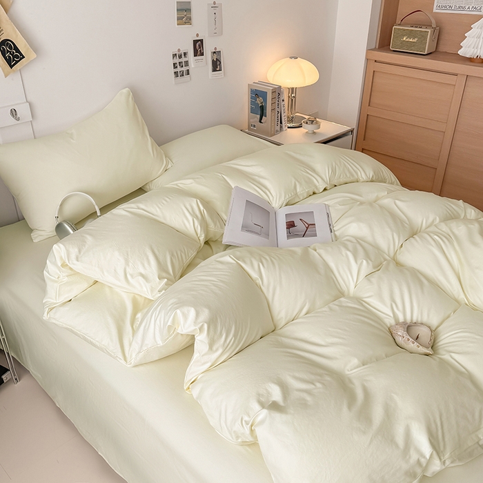 91家纺网 家纺一手货源 找家纺 汣沐生活 2025新款化纤纯色四件套系列 芝士布丁