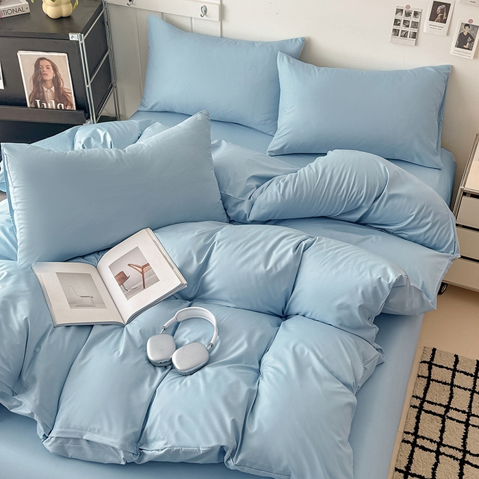 91家纺网 家纺一手货源 找家纺 汣沐生活 2025新款化纤纯色四件套系列 海盐可可