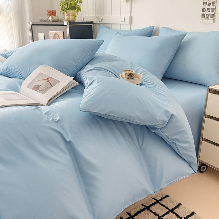 91家纺网 家纺一手货源 找家纺 汣沐生活 2025新款化纤纯色四件套系列 海盐可可