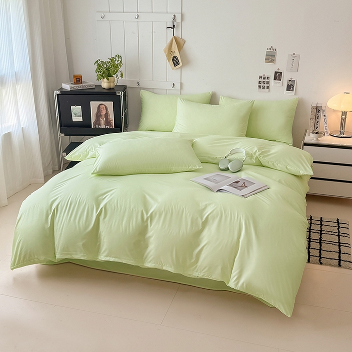 91家纺网 家纺一手货源 找家纺 汣沐生活 2025新款化纤纯色四件套系列 薄荷抹茶