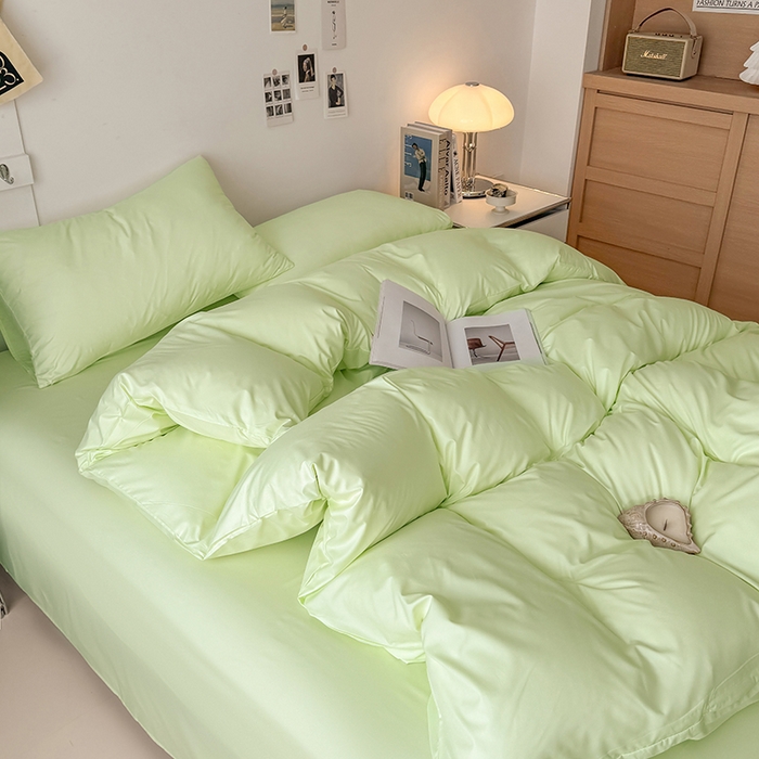 91家纺网 家纺一手货源 找家纺 汣沐生活 2025新款化纤纯色四件套系列 薄荷抹茶