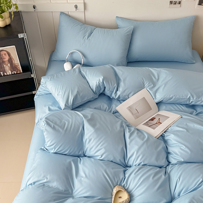 91家纺网 家纺一手货源 找家纺 汣沐生活 2025新款化纤纯色四件套系列 海盐可可