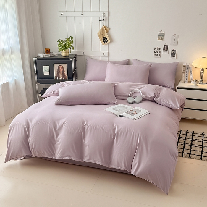 91家纺网 家纺一手货源 找家纺 汣沐生活 2025新款化纤纯色四件套系列 香芋紫