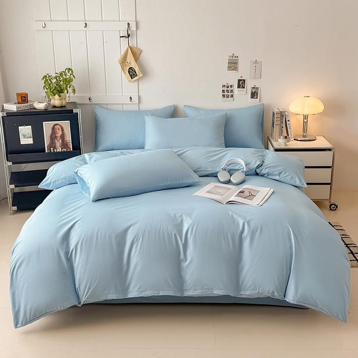 91家纺网 家纺一手货源 找家纺 汣沐生活 2025新款化纤纯色四件套系列 海盐可可