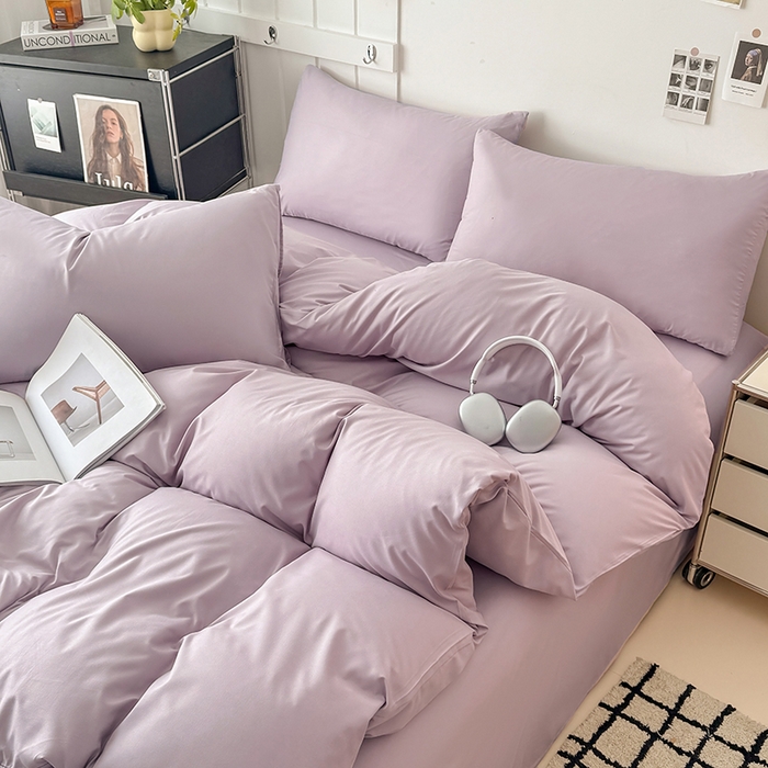 91家纺网 家纺一手货源 找家纺 汣沐生活 2025新款化纤纯色四件套系列 香芋紫