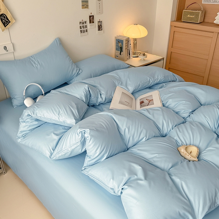 91家纺网 家纺一手货源 找家纺 汣沐生活 2025新款化纤纯色四件套系列 海盐可可