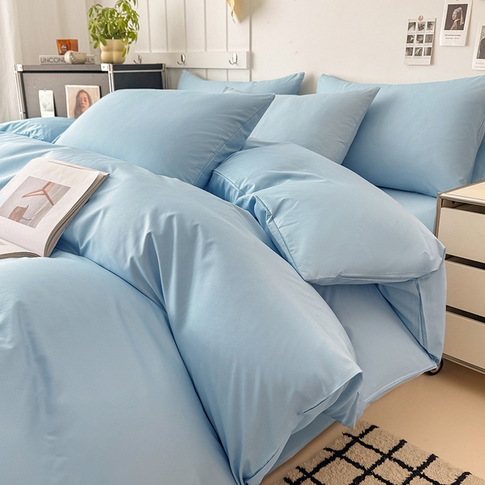 91家纺网 家纺一手货源 找家纺 汣沐生活 2025新款化纤纯色四件套系列 海盐可可