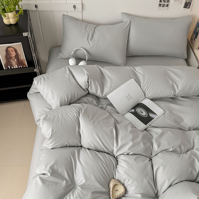 91家纺网 家纺一手货源 找家纺 汣沐生活 2025新款化纤纯色四件套系列 奶油椰灰