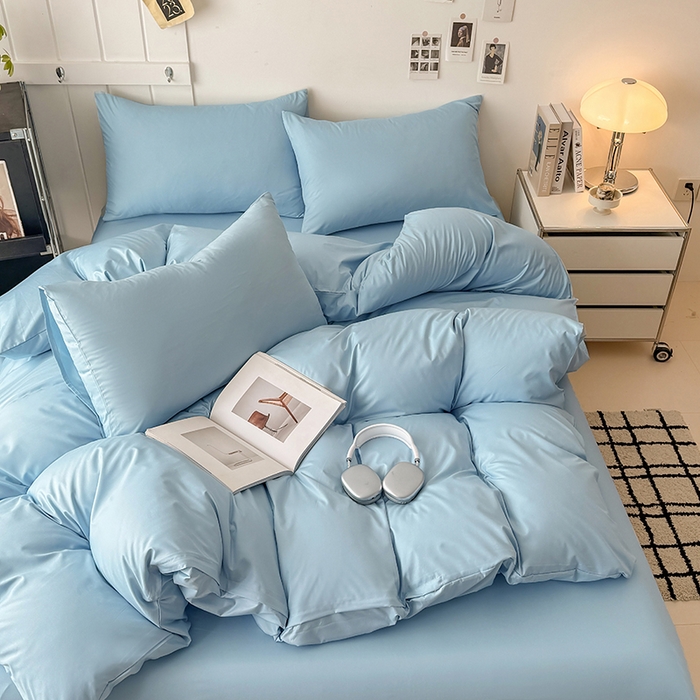 91家纺网 家纺一手货源 找家纺 汣沐生活 2025新款化纤纯色四件套系列 海盐可可