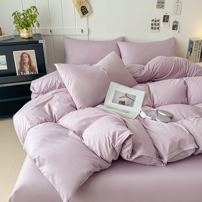 汣沐生活 2025新款化纤纯色四件套系列 香芋紫