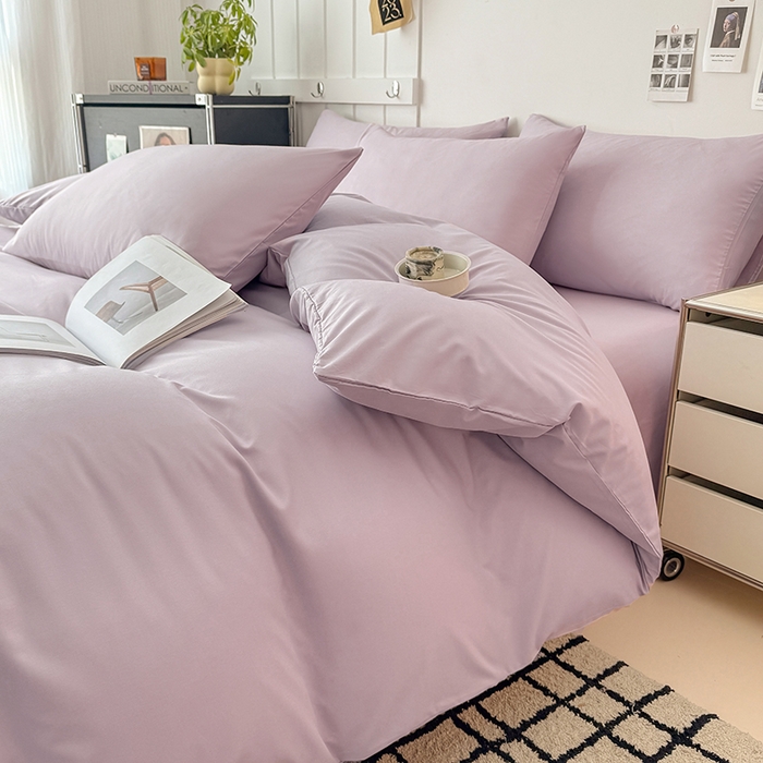 91家纺网 家纺一手货源 找家纺 汣沐生活 2025新款化纤纯色四件套系列 香芋紫