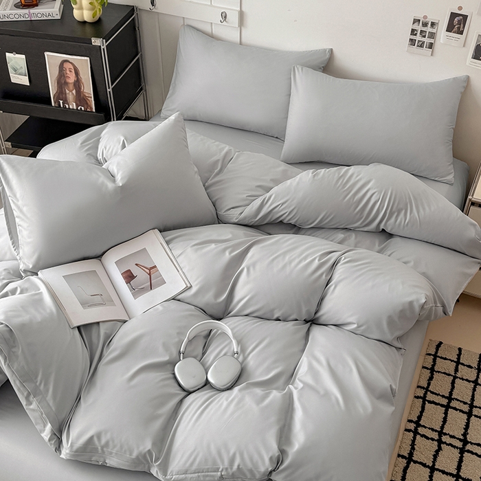 91家纺网 家纺一手货源 找家纺 汣沐生活 2025新款化纤纯色四件套系列 奶油椰灰