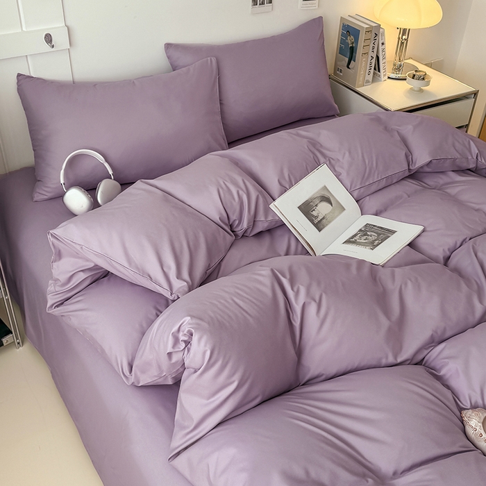 91家纺网 家纺一手货源 找家纺 汣沐生活 2025新款化纤纯色四件套系列 薰衣草紫