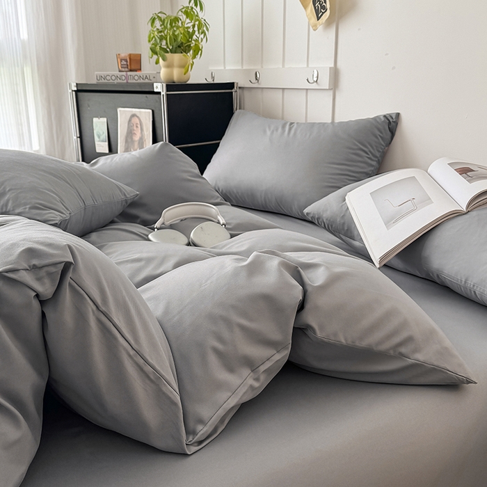 91家纺网 家纺一手货源 找家纺 汣沐生活 2025新款化纤纯色四件套系列 岩石灰