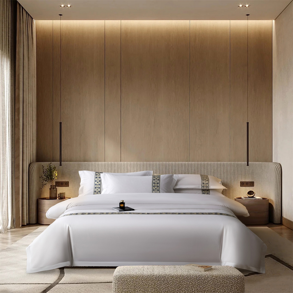 91家纺网 家纺一手货源 找家纺 （总）罗菲尼酒店用品 2025新款高仿棉织带款酒店宾馆四件套