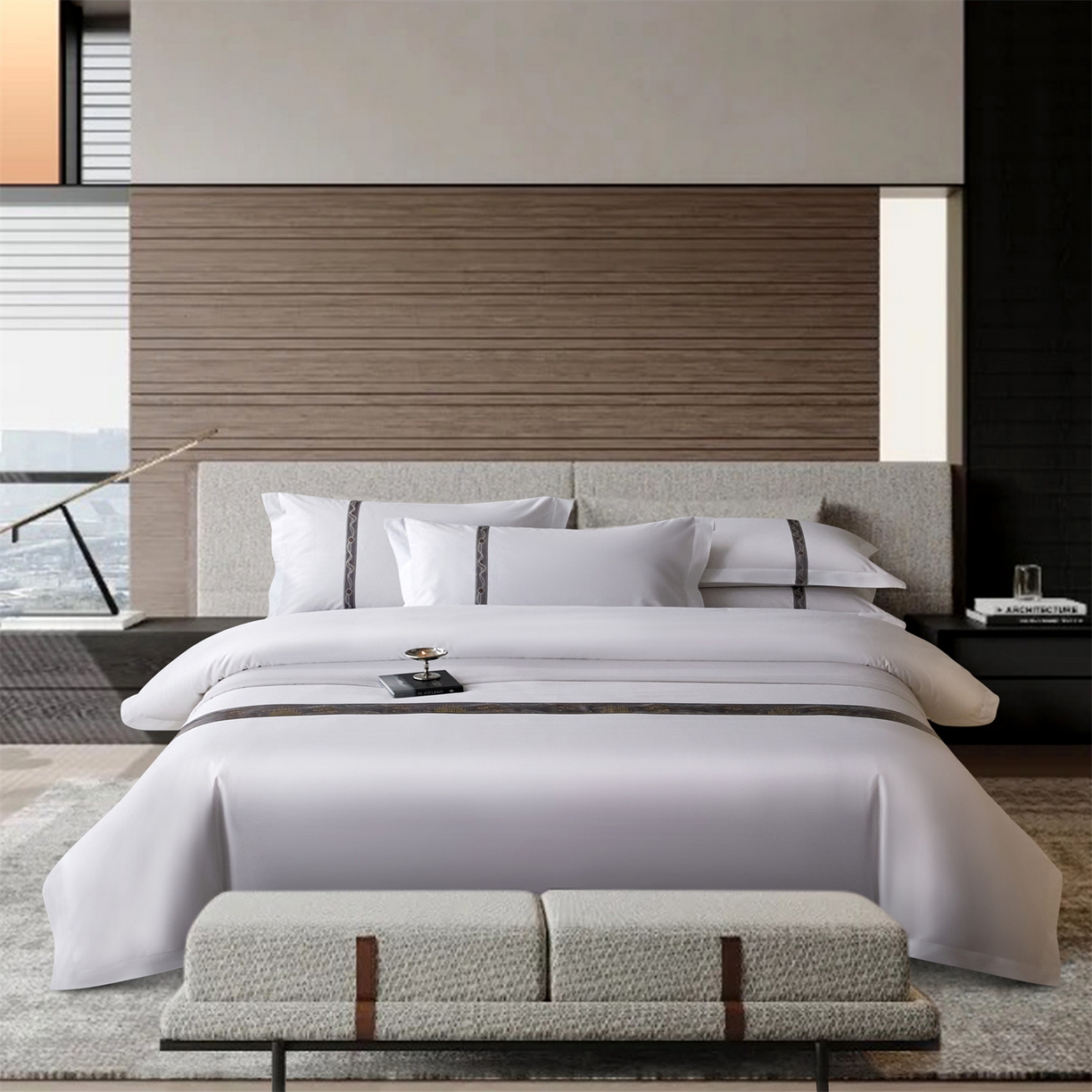 91家纺网 家纺一手货源 找家纺 （总）罗菲尼酒店用品 2025新款高仿棉织带款酒店宾馆四件套