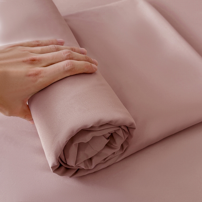 91家纺网 家纺一手货源 找家纺 汣沐生活 2025新款化纤纯色四件套系列 柔雾粉