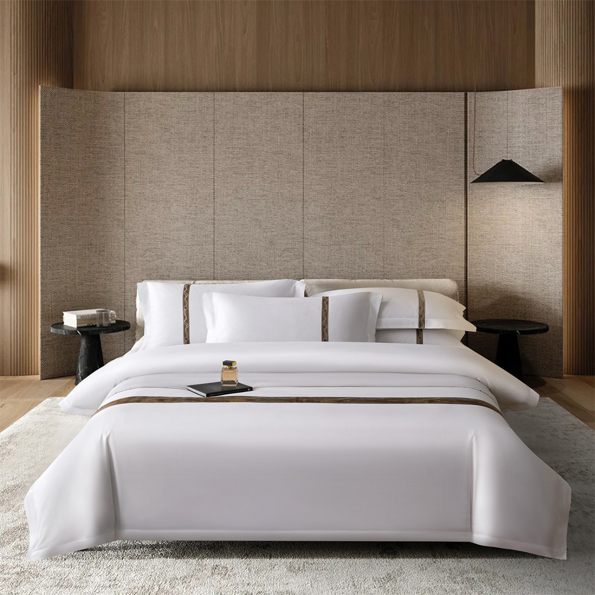 91家纺网 家纺一手货源 找家纺 （总）罗菲尼酒店用品 2025新款高仿棉织带款酒店宾馆四件套