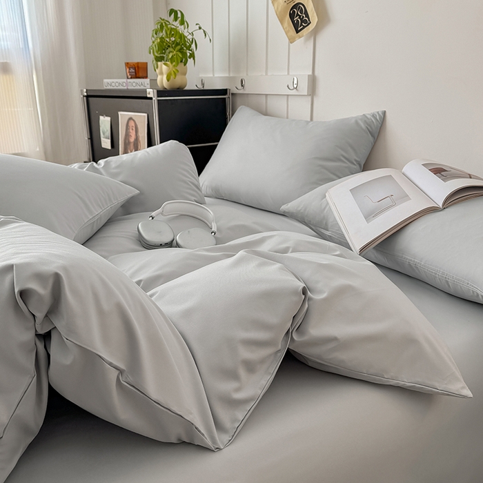 91家纺网 家纺一手货源 找家纺 汣沐生活 2025新款化纤纯色四件套系列 奶油椰灰