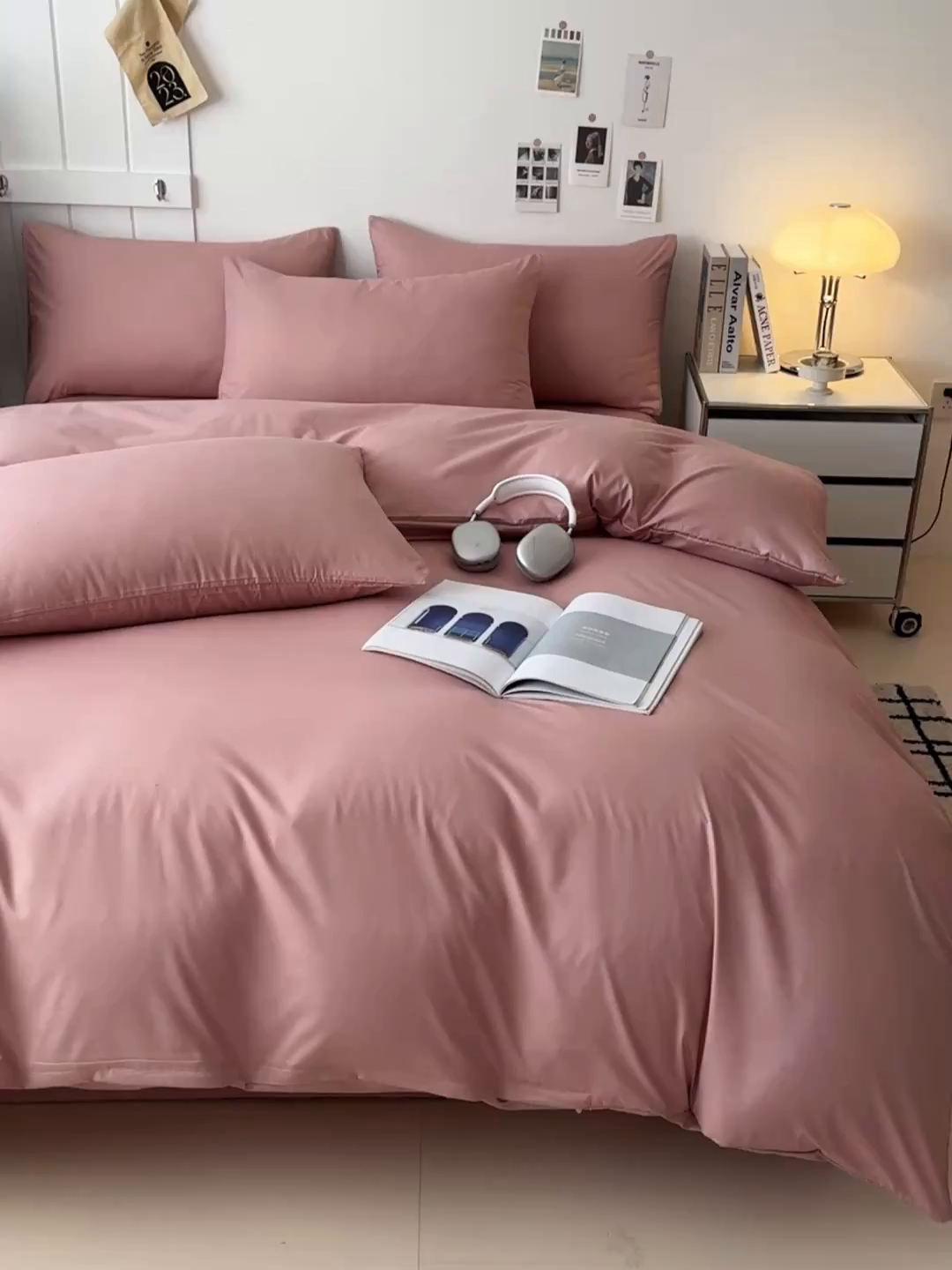 91家纺网 家纺一手货源 找家纺 汣沐生活 2025新款化纤纯色四件套系列 柔雾粉