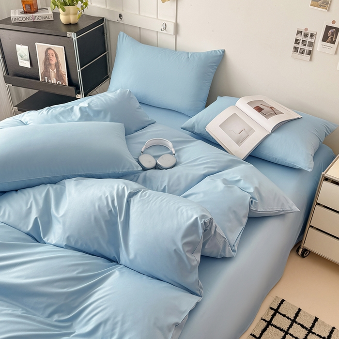 91家纺网 家纺一手货源 找家纺 汣沐生活 2025新款化纤纯色四件套系列 海盐可可