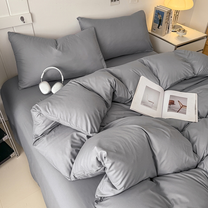 91家纺网 家纺一手货源 找家纺 汣沐生活 2025新款化纤纯色四件套系列 岩石灰