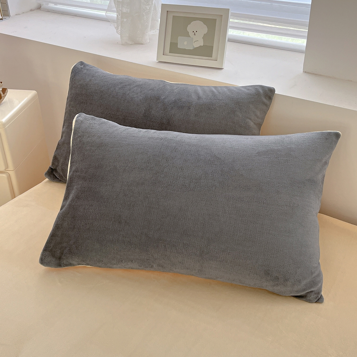 91家纺网 家纺一手货源 找家纺 汣沐生活 2025新款牛奶绒双拼四件套系列 暖雾眠期