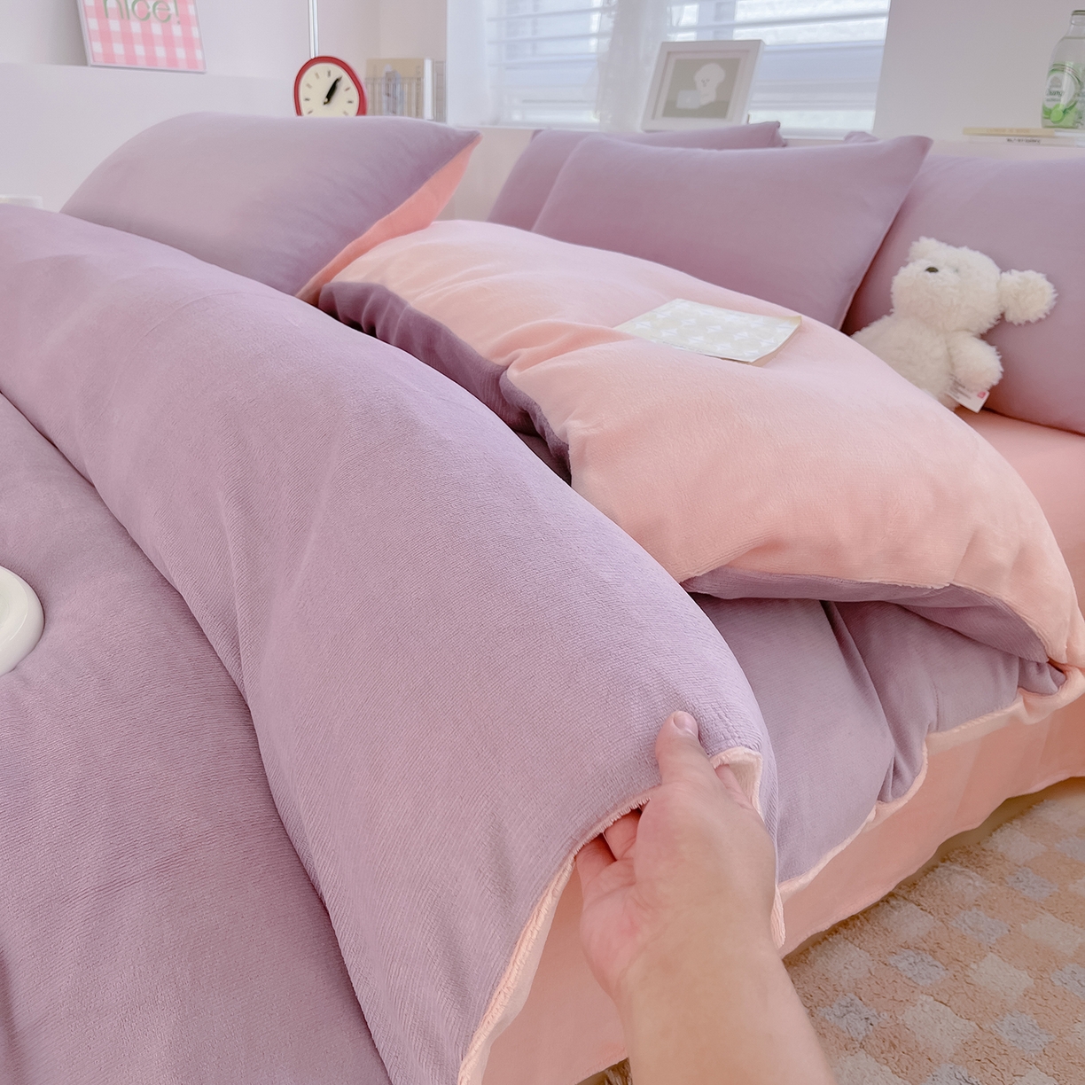 91家纺网 家纺一手货源 找家纺 （总）汣沐生活 2025新款牛奶绒双拼四件套系列