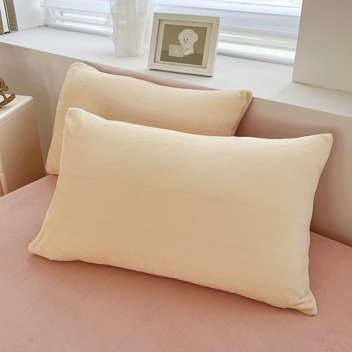 91家纺网 家纺一手货源 找家纺 汣沐生活 2025新款牛奶绒双拼四件套系列 蜜桃奶油