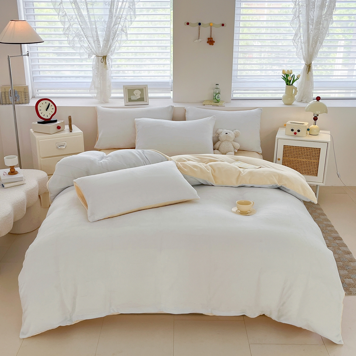 91家纺网 家纺一手货源 找家纺 汣沐生活 2025新款牛奶绒双拼四件套系列 海盐芝士