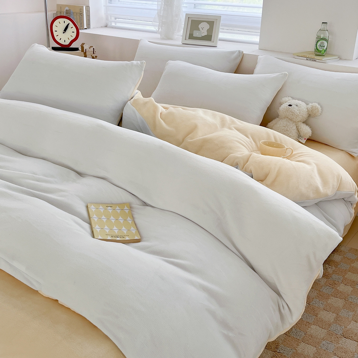 91家纺网 家纺一手货源 找家纺 汣沐生活 2025新款牛奶绒双拼四件套系列 海盐芝士