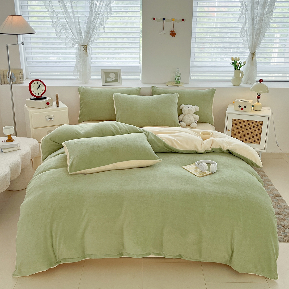 91家纺网 家纺一手货源 找家纺 汣沐生活 2025新款牛奶绒双拼四件套系列 果茶奶昔