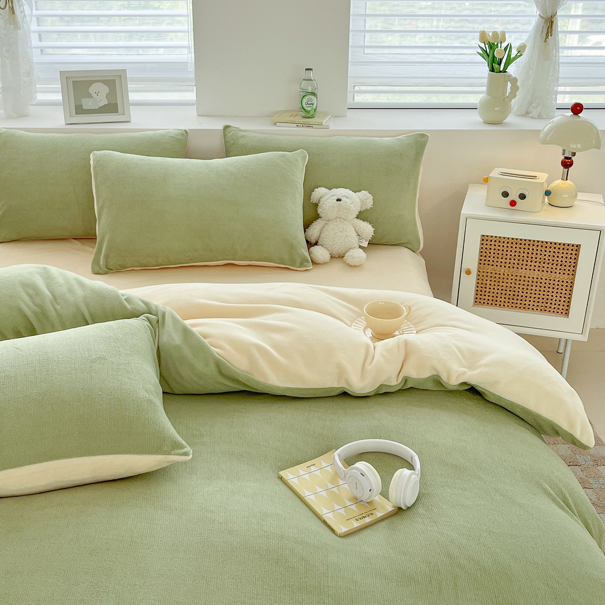 91家纺网 家纺一手货源 找家纺 汣沐生活 2025新款牛奶绒双拼四件套系列 果茶奶昔