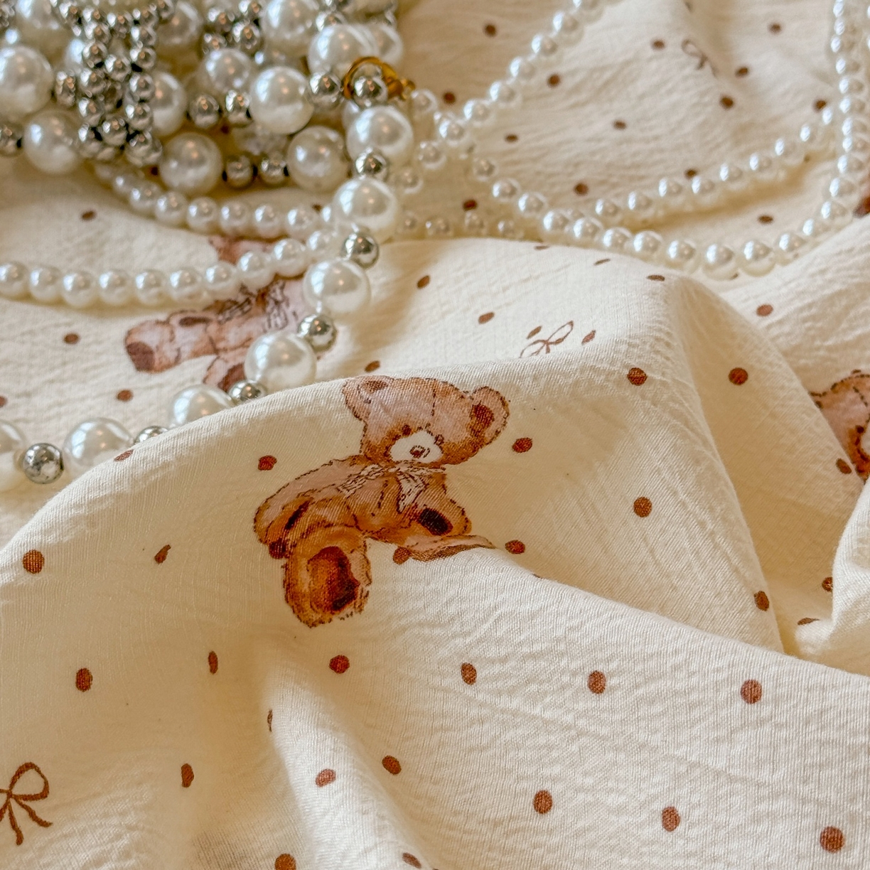 91家纺网 家纺一手货源 找家纺 汣沐生活 2025新款A类木棉双层纱印花床笠 黄油小熊