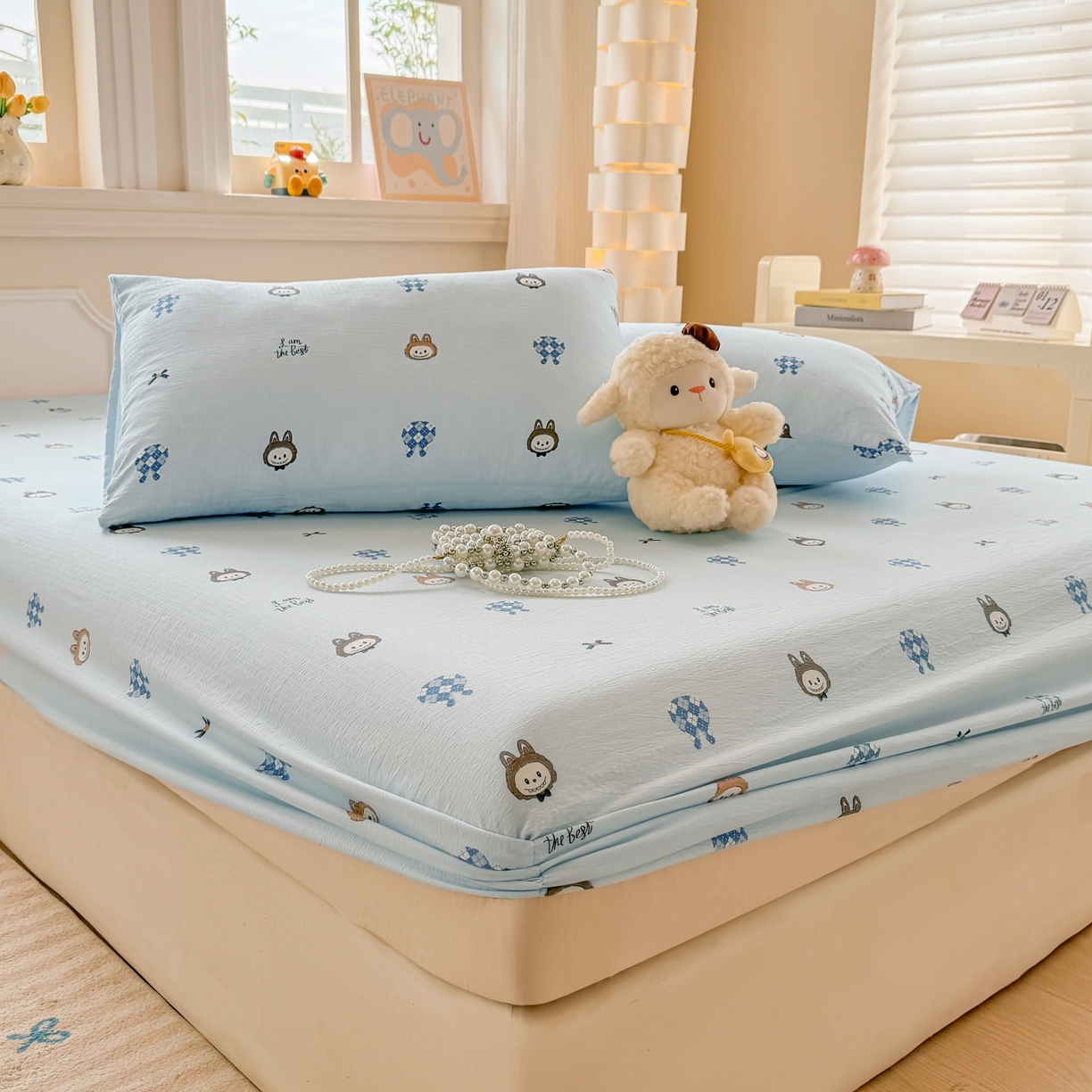 91家纺网 家纺一手货源 找家纺 汣沐生活 2025新款A类木棉双层纱印花床笠 萌趣动物园