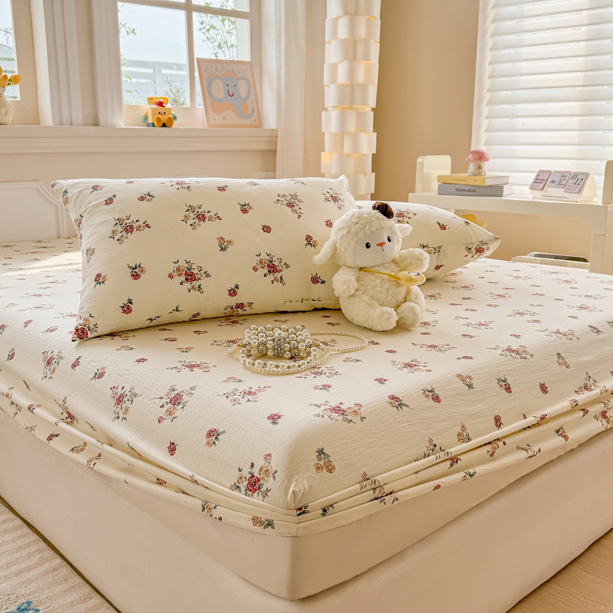 91家纺网 家纺一手货源 找家纺 汣沐生活 2025新款A类木棉双层纱印花床笠 玫瑰庄园