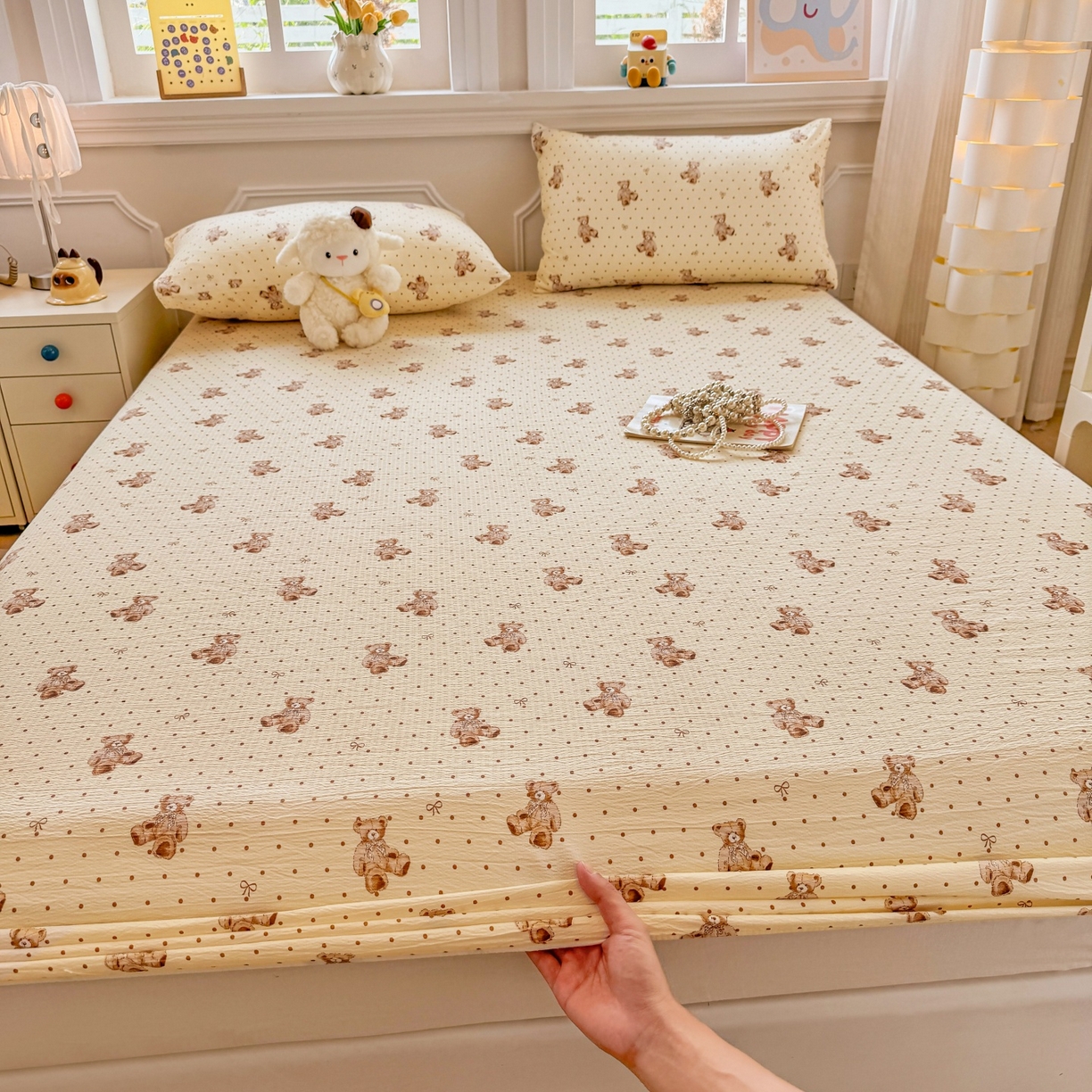 91家纺网 家纺一手货源 找家纺 （总）汣沐生活 2025新款A类木棉双层纱印花床笠