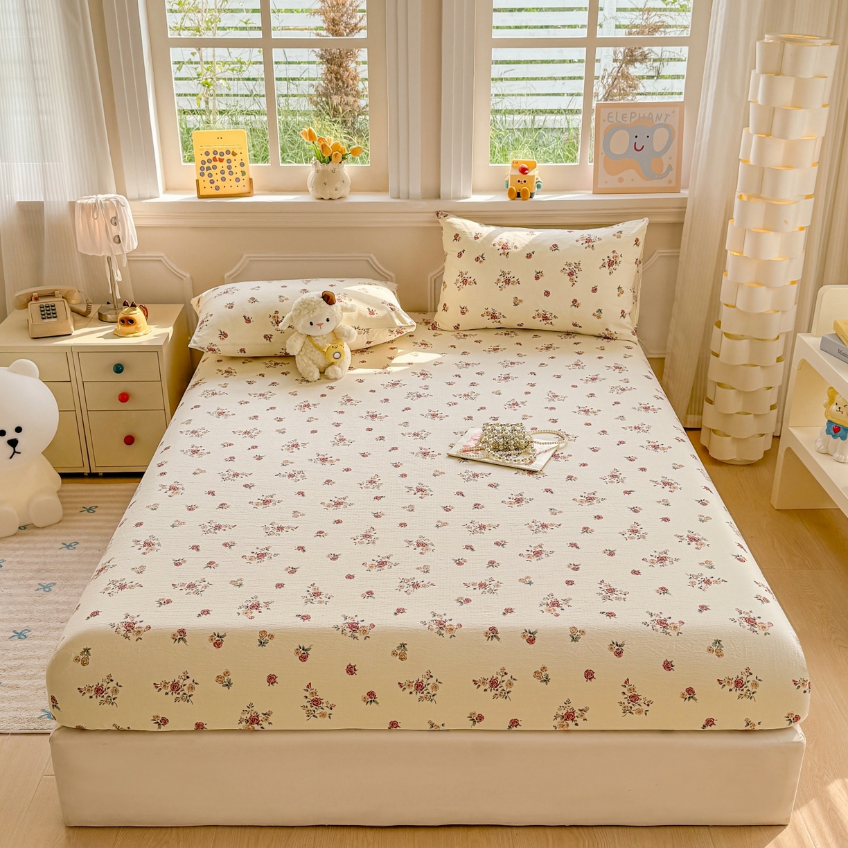 91家纺网 家纺一手货源 找家纺 汣沐生活 2025新款A类木棉双层纱印花床笠 玫瑰庄园