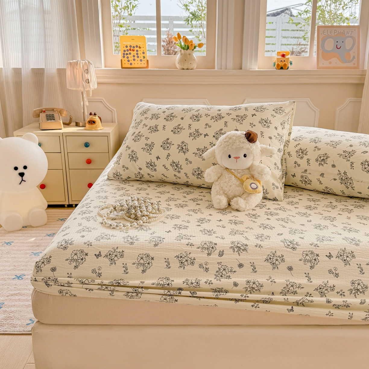 91家纺网 家纺一手货源 找家纺 汣沐生活 2025新款A类木棉双层纱印花床笠 油画花园