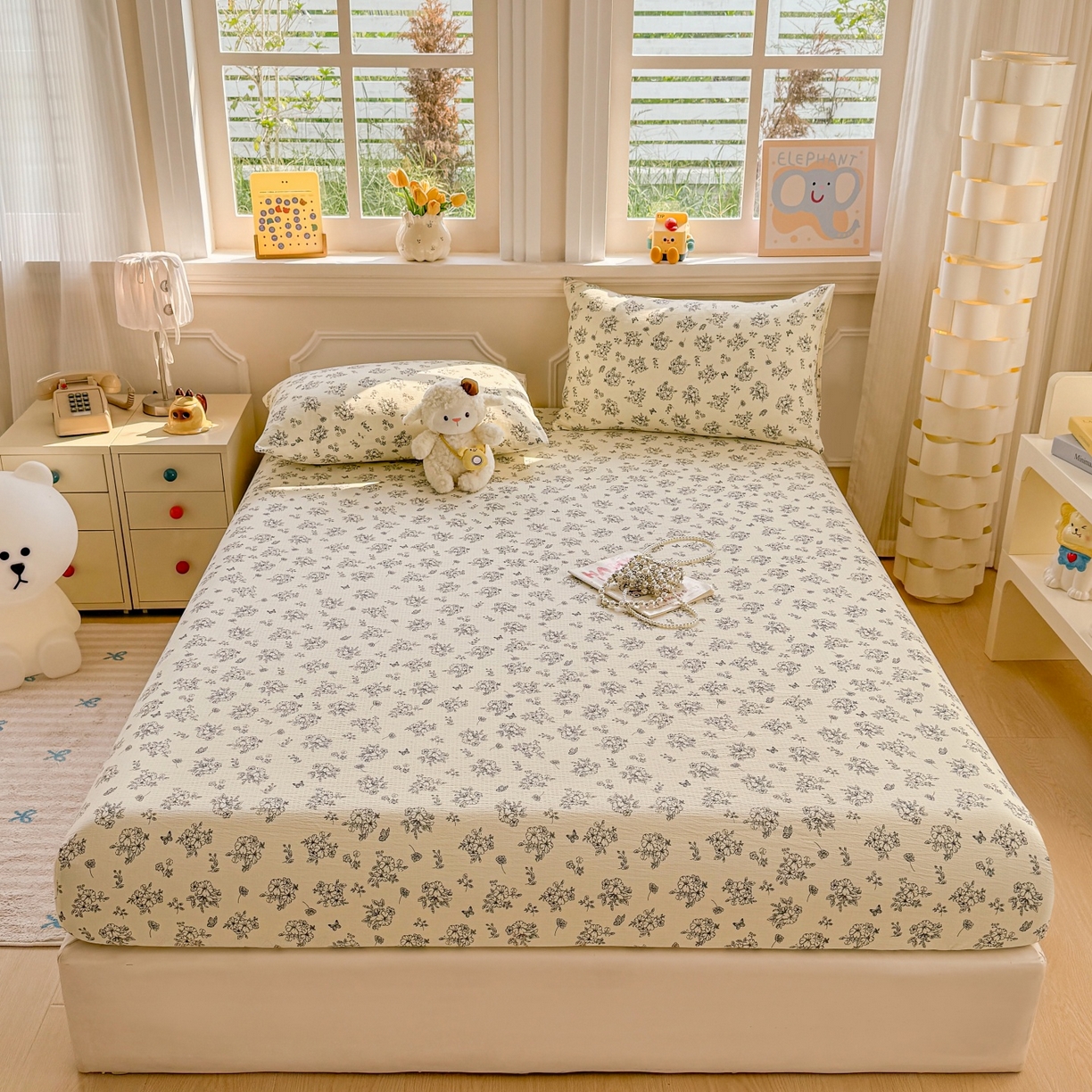 91家纺网 家纺一手货源 找家纺 汣沐生活 2025新款A类木棉双层纱印花床笠 油画花园