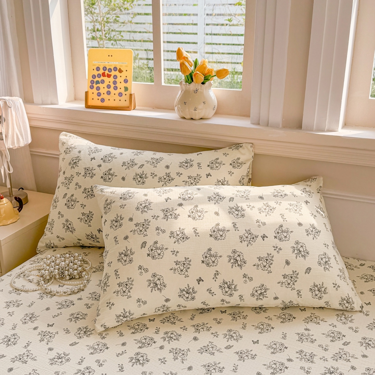 91家纺网 家纺一手货源 找家纺 汣沐生活 2025新款A类木棉双层纱印花床笠 油画花园