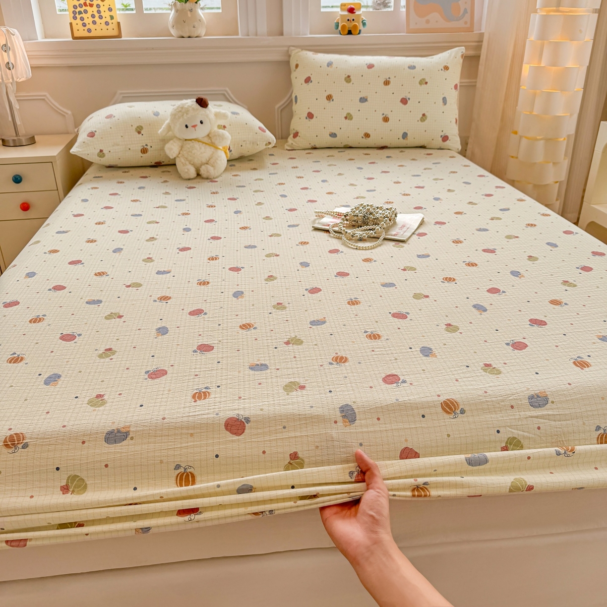 91家纺网 家纺一手货源 找家纺 （总）汣沐生活 2025新款A类木棉双层纱印花床笠