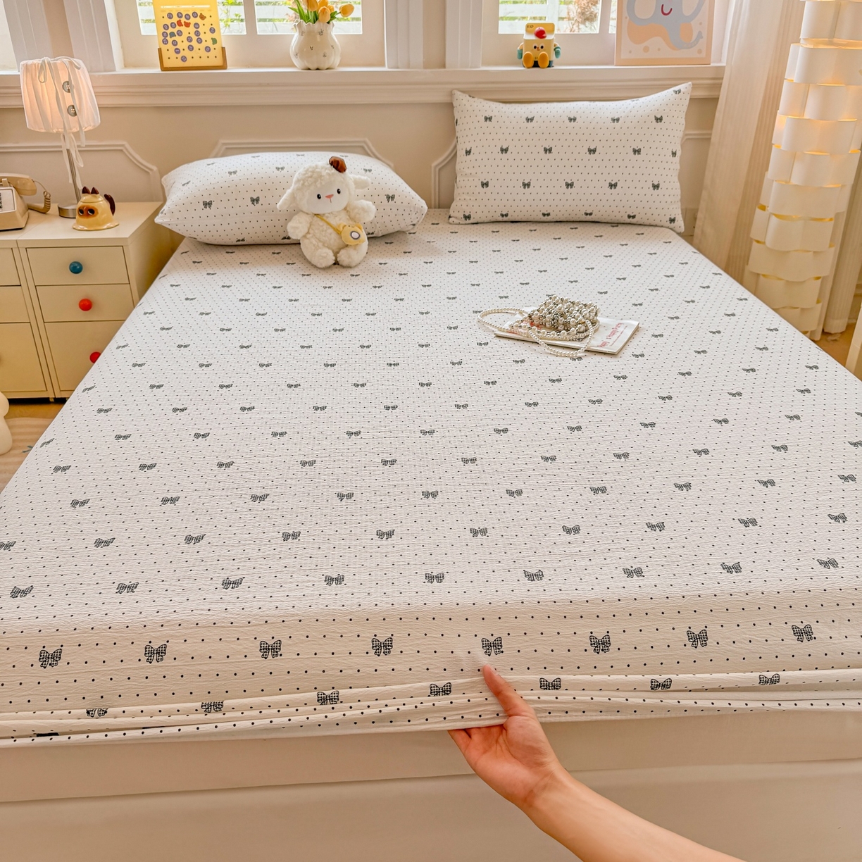 91家纺网 家纺一手货源 找家纺 （总）汣沐生活 2025新款A类木棉双层纱印花床笠