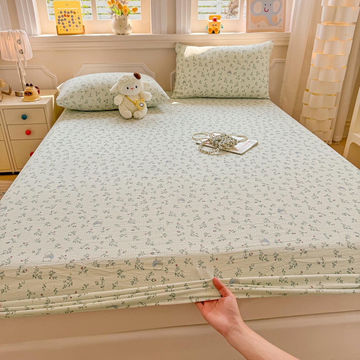 91家纺网 家纺一手货源 找家纺 （总）汣沐生活 2025新款A类木棉双层纱印花床笠